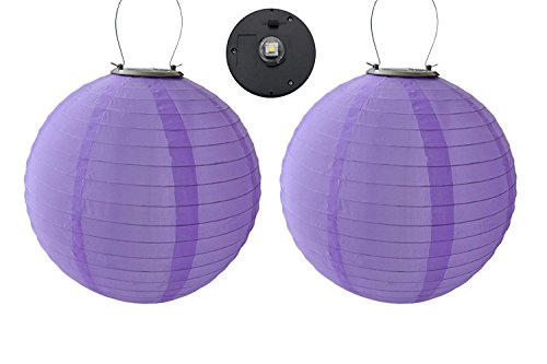 AYELET 2PCS/lot 12inch 12″ Multicolor Solar Powered 1W 5050SMD LED Light Bulbs Waterproof Chinese Nylon Fabric Lantern for Wedding Party Home Garden Decoration (Purple)