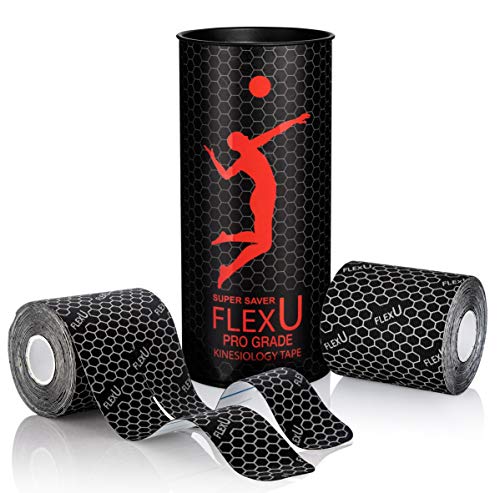 FlexU Kinesiology Tape Hypoallergenic Latex-Free Long Pre-Cut Strips Designed for Knee Shoulder & Back Support – 2 Rolls Pack (40 Y Shape 3inch Wide x 10inch)