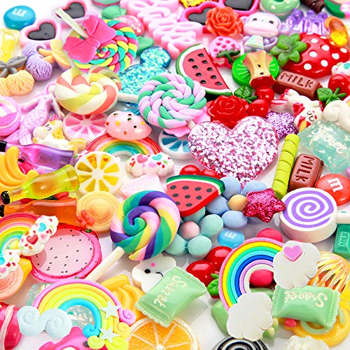 Slime Charms Cute Set – Charms for Slime Assorted Fruits Candy Sweets Flatback Resin Cabochons for Craft Making, Ornament Scrapbooking DIY Crafts (Candy)