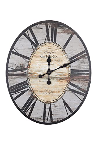 Creative Co-Op Distressed Wood Wall Clock, 29″ Oval, Grey