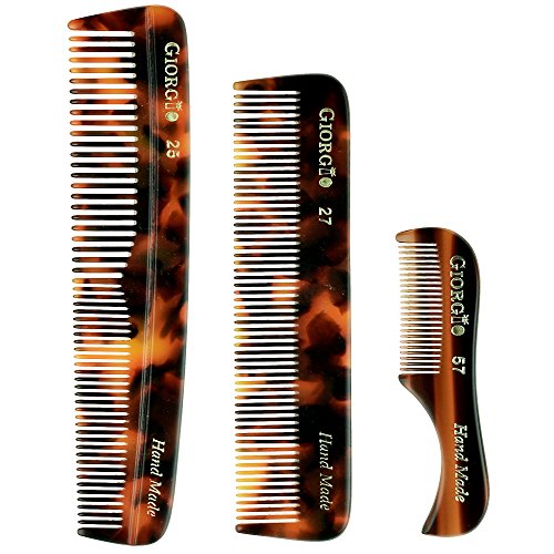Giorgio Beard Combs Set – Handmade Beard Comb Kit for Everyday Beard and Mustache Grooming – Includes Fine and Wide Tooth Pocket Dresser Comb + Fine Tooth Straightening Comb + Fine Teeth Mustache Comb