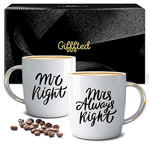 Triple Gifffted Mr Right Mrs Always Right Coffee Mugs for Couple,Wedding Anniversary Presents,Christmas Gifts for Couples,Bridal Shower Gifts, Bride and Groom,Engagement Gifts,Husband and Wife Gifts