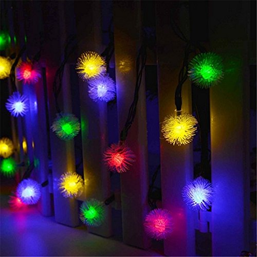 TechCode Twinkle LED String Lights Multicolor, Waterproof Solar LED Fairy Lamps String Lights Fur Snow Ball Lighting for Indoor Patio, Garden, Home, Wedding, Pathway, Party Decorations (Multi-Colour)