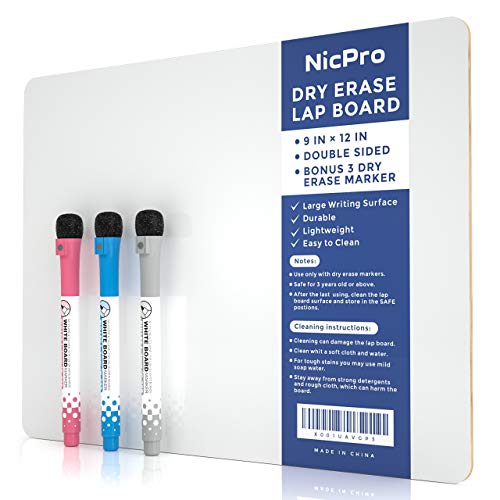 Nicpro 9 x 12 inches Lapboard Small Dry Erase Lap Board Double Sided with 3 Water-Based Pens Learning Mini Whiteboard Portable for Kid Student and Classroom Use
