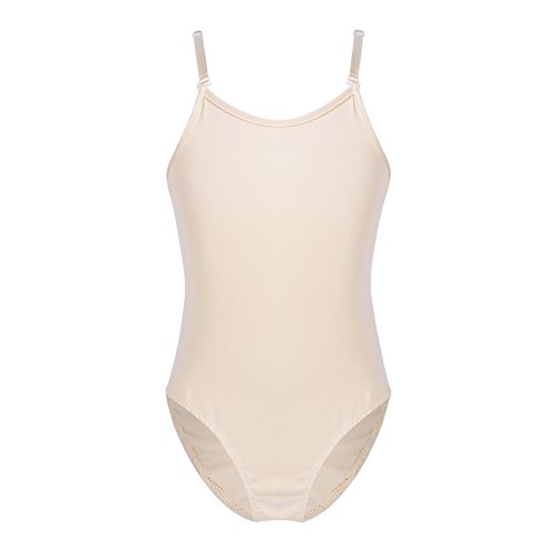 YiZYiF Big Girls’ Camisole Tank Gymnastics Ballet Underwear Leotards with Adjustable Nude+Clear Straps Nude 10-12
