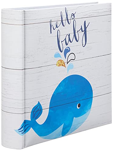 MCS 200-Pocket Baby 4×6 Photo Album with Writing Space, 8.5 x 8.5 Inches, Baby Blue Whale