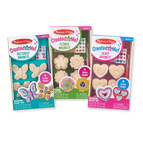 Melissa & Doug Created By Me! Paint & Decorate Your Own Wooden Magnets Craft Kit – Butterflies, Hearts, Flowers – Kids Craft Kits, Great Activity For Rainy Days And Party Favors, Ages 4+