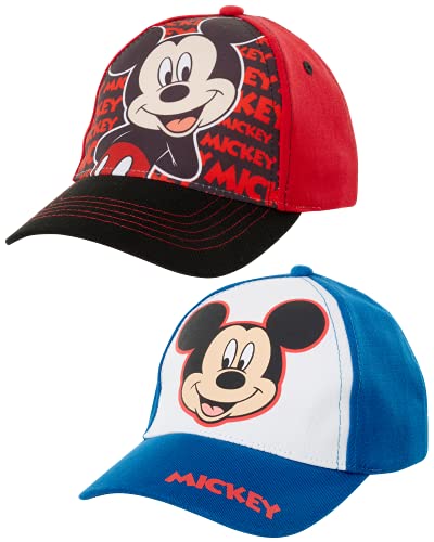 Disney Boys’ Mickey Mouse Baseball Cap – 2 Pack 3D Character Curved Brim Strap Back Hat (2T-7), Size 2-4T, Mickey Classic 2 Pack