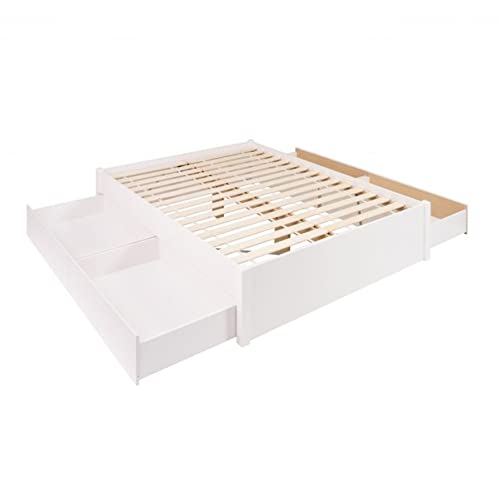 Prepac Queen Select 4-Post Platform Bed with 4 Drawers, White
