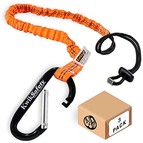 KwikSafety (Charlotte, NC) Tentacle (3 Pack) Light Duty Tool Lanyard with Aluminum Carabiner Clip Coiled Retractable Bungee Cord with Loop & Adjustable Clasp Lock Fall Protection | 10 lb Working Limit