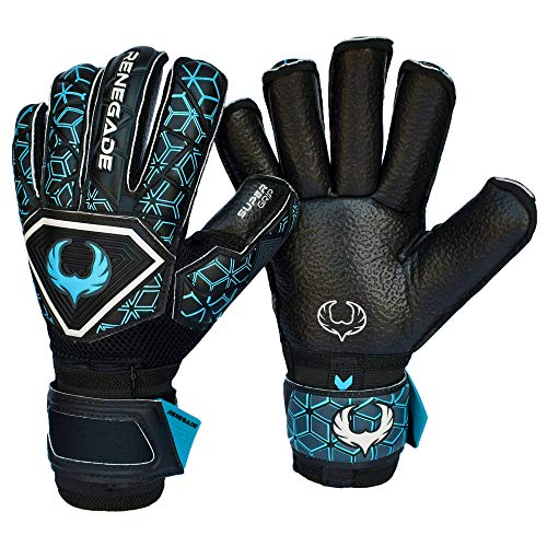 Renegade GK Triton Specter Goalie Gloves with Pro-Tek Finger Savers | 3.5+3mm Super Grip & 4mm Duratek | Black & Blue Soccer Goalkeeper Gloves (Size 8, Youth-Adult, Roll Cut, Level 2)