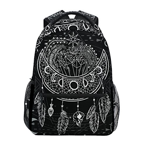 U LIFE Backpack School Bags Laptop Casual Bag for Boys Girls Kids Men Women Black Vintage Moon Sun Mandala Floral Flowers