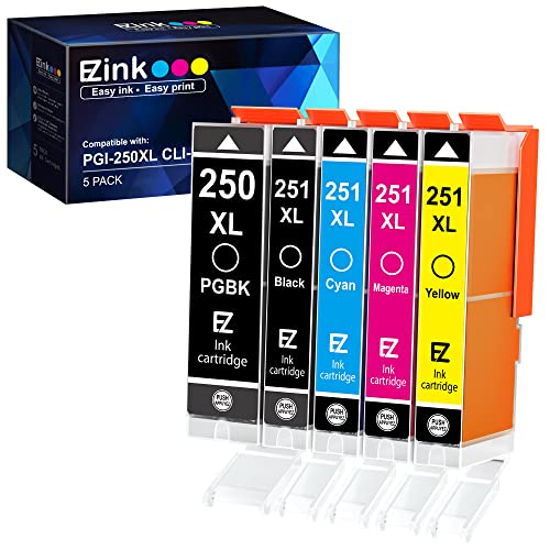 E-Z Ink (TM Compatible Ink Cartridge Replacement for Canon PGI-250XL PGI 250 XL CLI-251XL CLI 251 XL to use with PIXMA MX922 MG5520 (1 Large Black, 1 Cyan, 1 Magenta, 1 Yellow, 1 Small Black) 5 Pack
