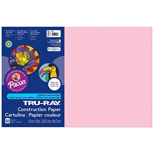 Pacon Tru-Ray Construction Paper, Pink, 12″ x 18″, 50 Sheets Per Pack, 5 Packs