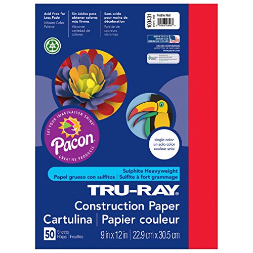 Pacon Tru-Ray Construction Paper, Festive Red, 9″ x 12″, 50 Sheets Per Pack, 10 Packs