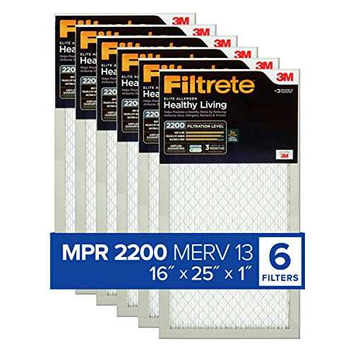 Filtrete 16x25x1, AC Furnace Air Filter, MPR 2200, Healthy Living Elite Allergen, 6-Pack (Exact Dimensions 15.69 x 24.69 x 0.78)