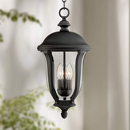 John Timberland Park Sienna Traditional Outdoor Ceiling Light Fixture Hanging Black 20″ Clear Glass Decor for Exterior House Porch Patio Outside Deck Garage Front Door Garden Home Roof Gazebo