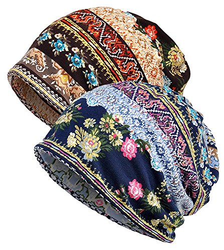 XYIYI Women’s Baggy Soft Slouchy Beanie Chemo Cancer Hat Stretch Infinity Scarf Head Wrap Cap (Multicolor), Medium