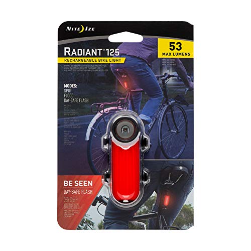 Nite Ize Radiant 125 Rechargeable Bike Light, 53 Lumen Bike Visibility Light, Red LED’s