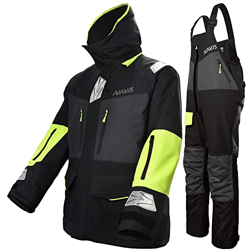 NAVIS MARINE 3 Layer Sailing Suits for Men PRO Waterproof Hooded Sailing Jackets Fully Taped Seam Fishing Gear (Black S)