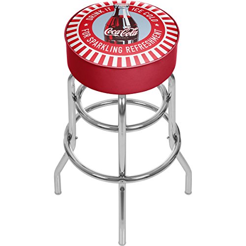 Trademark Gameroom Coke Chrome bar Stool with Swivel – Coca-Cola Drink It Ice Cold for Sparkling Refreshment Bottle Art