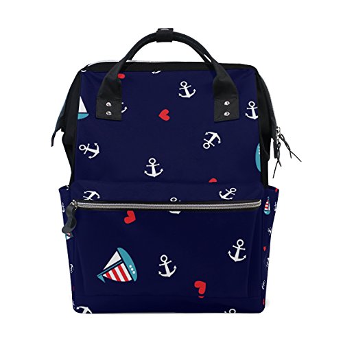 My Little Nest Large Capacity Baby Diaper Bag Cute Anchors Sailboat Durable Multi Function Travel Backpack for Mom Girls