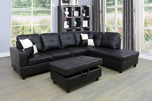 Beverly Fine Funiture Sectional Sofa Set, 91B Black