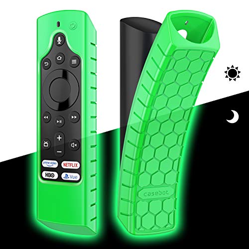 CaseBot Silicone Case for Amazon Insignia Smart HD Fire TV Voice Remote (2019) – Honey Comb Series [Anti Slip] Shockproof Cover Compatible with Element Smart Fire TV Voice Remote, Green-Glow