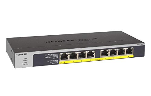 NETGEAR 8-Port Gigabit Ethernet Unmanaged PoE Switch (GS108LP) – with 8 x PoE+ @ 60W Upgradeable, Desktop, Wall Mount or Rackmount, and Limited Lifetime Protection
