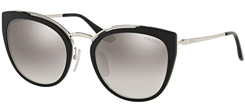 Prada Conceptual PR 20US 4BK5O0 Silver Black Ivory Plastic Cat-Eye Sunglasses Silver Mirror Lens