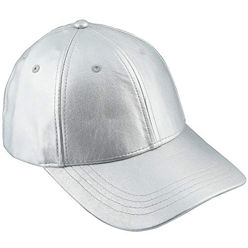 Samtree Unisex Baseball Cap,Adjustable PU Leather Corduroy Sun Protection Sport Hat(01-Silver(Leather))