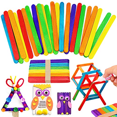 200 PCS Colorful Craft Sticks,Popsicle Ice Pop Ice Cream Sticks,Natural Wooden 4-1/2″ Length Treat Sticks Great for DIY Craft Creative Designs