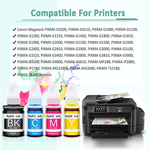 Topcolor Compatible Dye Ink Refill Replacement for Canon GI-290 GI290 Ink Bottles Kit Work for Canon PIXMA G4200 G4210 G3200 G2200 G1200 Printer (1 Black Ink 135mL, C/M/Y Ink 70mL, 4-Pack) | The Storepaperoomates Retail Market - Fast Affordable Shopping