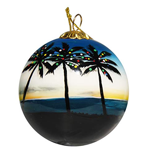 Art Studio Company Hand Painted Glass Christmas Ornament – Palm Trees with Lights Key West