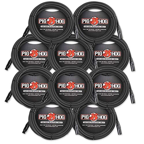 Pig Hog PHM25 25′ ft XLR 8mm Tour Grade Mic Cable (10-Pack)