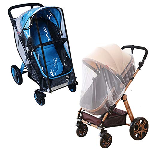 Stroller Rain Cover Baby Mosquito Net Universal Weather Shield Bug Net for Jogging Stroller Pushchair Buggy Pram Protect Baby from Rain Insect Wind Bug Snow Fly Shade Shield Netting Plastic
