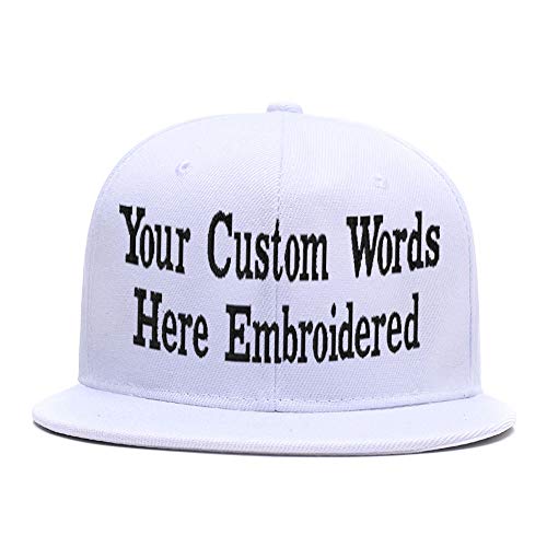 Custom Adjustable Snapback Cap Embroidered Your Team Player Name Numbers Text White