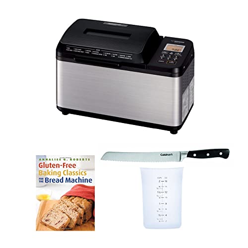 Zojirushi BB-PDC20BA Home Bakery Virtuoso Plus Breadmaker, (2 lb. loaf) Bundle with 8″ Bread Knife with Blade Guard, 4 Piece Stainless Steel Measuring Cup Set and Bread Book (5 Items)
