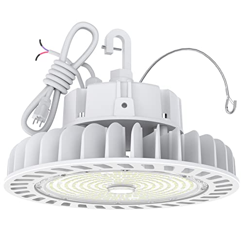 HYPERLITE High Bay Led Lights 200W 27,000LM(135lm/w) 4000K CRI>80 1-10V Dimmable UL Listed Hanging Hook Safe 5′ Cable with 110V Plug UFO High Bay Light for Shopping Mall Warehouse