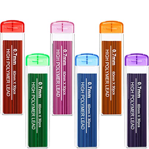 JOVITEC Color Refills 0.7 Colored Pencil Refill 0.7 mm Color Pencil Refill Mechanical Pencil Refills for School Classroom Home Offices, 0.7 mm HB, 6 Color Set (180 Pieces)