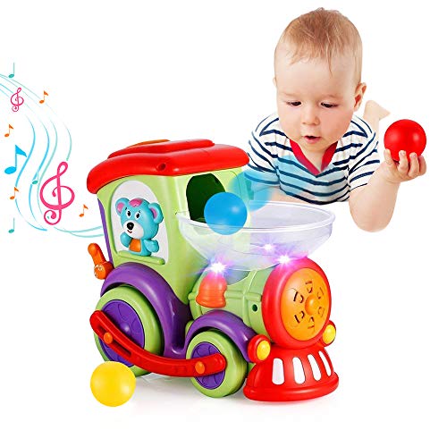 VATOS Toddler Train Toys Age 1-2 – Baby Car Toys 18 Months+ with Drop Balls, Musical Sensory Crawling Toy, Toddler Baby 1st Birthday Educational Toys for 1 2 3 Year Old Kids Girls Boys