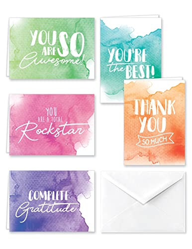 Paper Frenzy Watercolor Appreciation Thank You Note Cards and White Envelopes – 25 pack