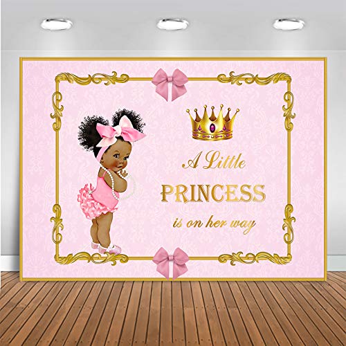 Mehofoto Royal Baby Shower Backdrop Little Princess Pink Bow Photography Background 7x5ft Vinyl Royal Pink Girl’s Baby Shower Party Banner Backdrops
