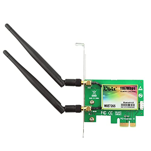 Ubit Wireless Network WiFi Card, Dual Band Wireless-AC 7265, AC1200Mbps BT 4.0 Card, 6dBi Antenna Wireless Dual Band (5G/2.4G) Gigabit Network Adapter Wireless Card for Desktop PC