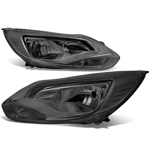 Pair of Smoked Housing Clear Corner Headlights Assembly Lamps Compatible with Ford Focus 3rd Gen 12-14