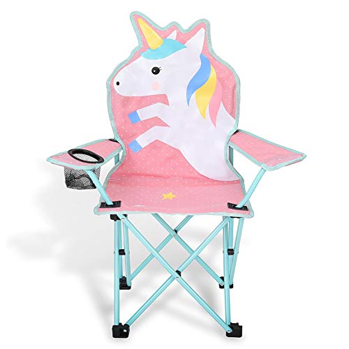 KABOER Kids Outdoor Folding Lawn and Camping Chair with Cup Holder and Carrying Bag,Children’s Camping Chairs for Outdoor Beach Travel,Unicorn Camp Chair
