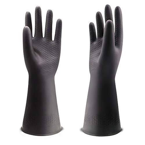 Uxglove Chemical Resistant Gloves, Work Heavy Duty Industrial Rubber Gloves,12.2″,Black 1 Pair