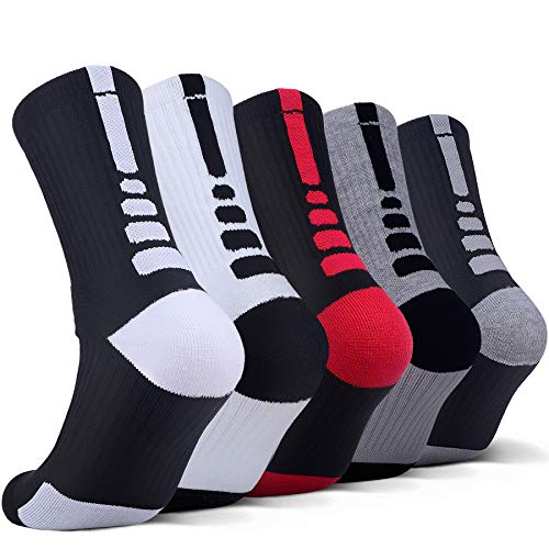 JHM mens Thick Protective Sport Cushion Elite Basketball Compression Athletic Socks, 5 Pairs Color#5, 6-13
