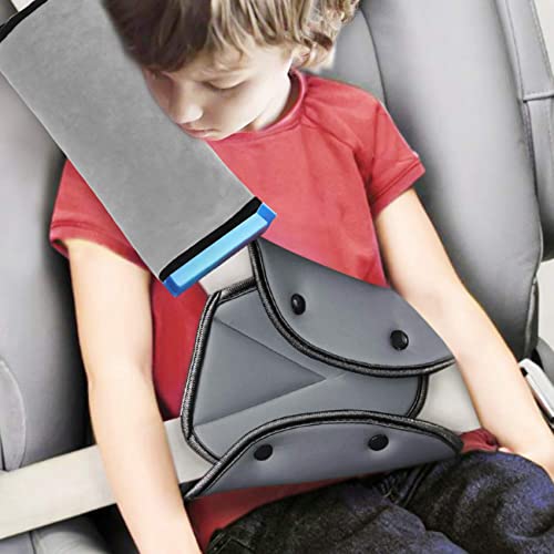 Seat Belt Adjuster and Pillow with Clip for Kids Travel,Neck Support Headrest Seatbelt Pillow Cover & Seatbelt Adjuster for Child,Car Seat Strap Cushion Pads for Baby Short People Adult (Gray)