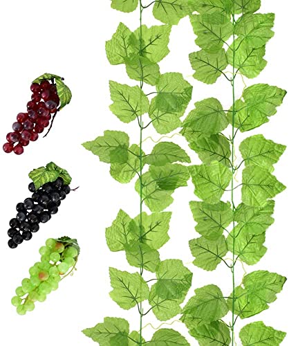 HUIANER Fake Grapes 3 Bunches of Simulation Grape Fruit Artificial Grape Vines Lifelike Leaves for Wedding Home Indoor Outdoors Party Garden Wall Decoration